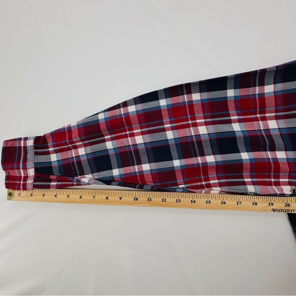 Tommy Hilfiger Navy, Red & White Flannel Checkered Button Down Shirt Size small - Picture 14 of 17